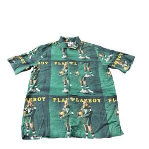 Soulland X Playboy Green Mens Viscose S/S AOP Button Front Size Small